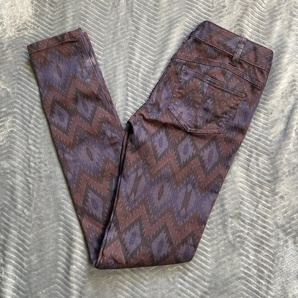 Free People Printed Ikat Aztec Skinny Jeans Deep Plum Combo‎ 26